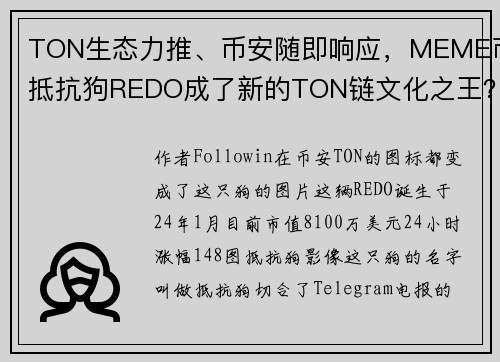 TON生态力推、币安随即响应，MEME币抵抗狗REDO成了新的TON链文化之王？